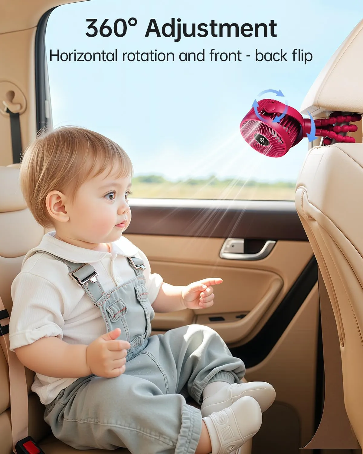 Mini Portable Stroller Fan for Travel,360 Rotation,4-Speed LED Night Light Clip on Fans Operated by Rechargeable Battery, Cordless Fan with Tripod Car Seat Baby Pram (Rose red)