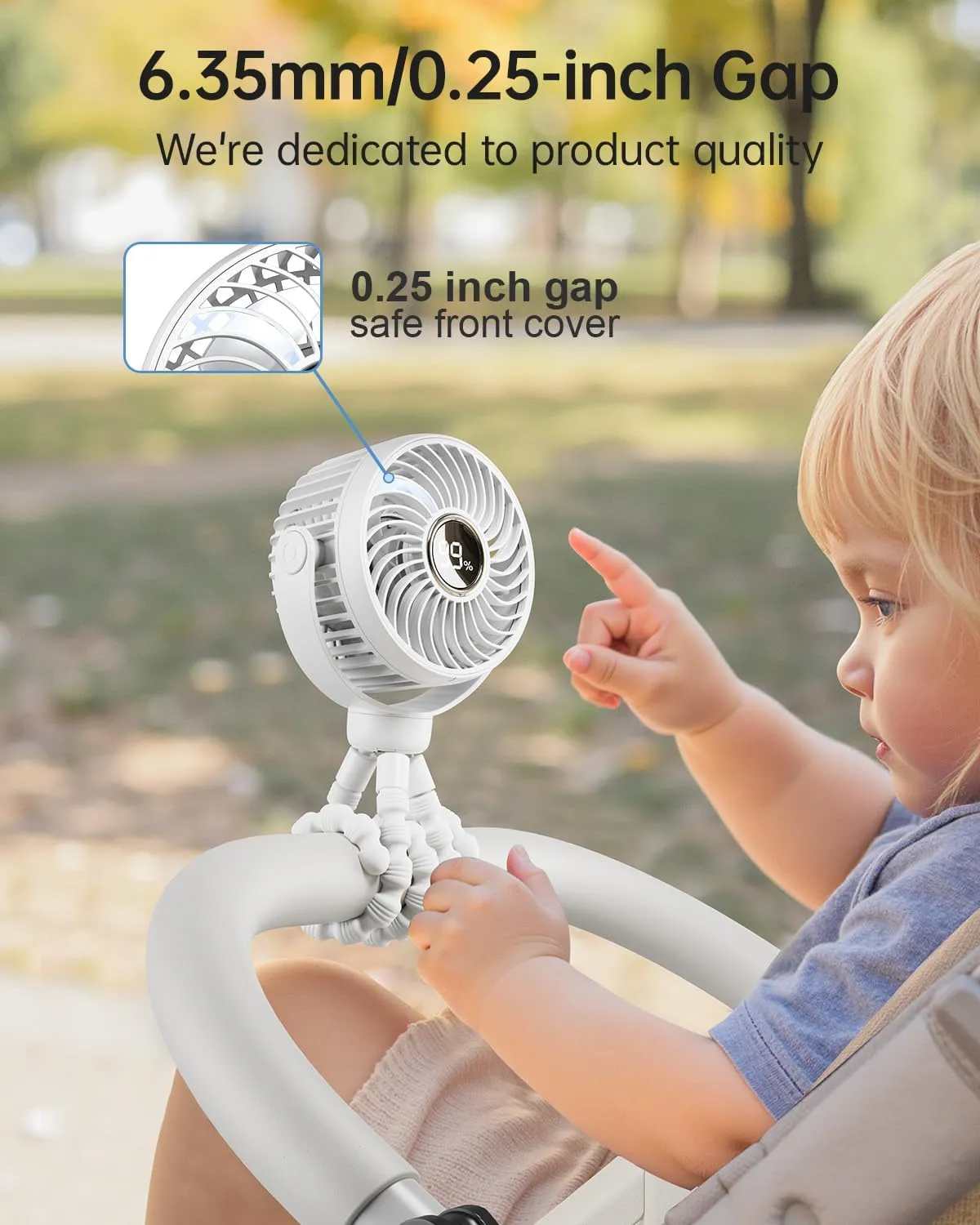 Mini Portable Stroller Fan for Travel,360 Rotation,4-Speed LED Night Light Clip on Fans Operated by Rechargeable Battery, Cordless Fan with Tripod Car Seat Baby Pram (White)