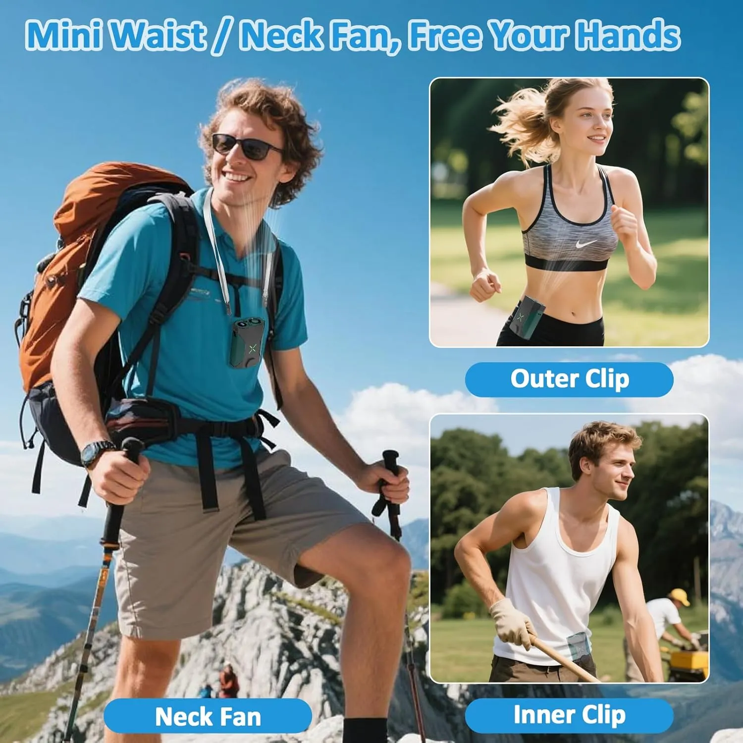Mini Portable Waist Fan - 1-100 Speeds 36000RPM Strong Airflow, 4500mAh Battery Powered, Max 16H Cooling, Mini Waist/Neck/Handheld Fan for Outdoor Jobsite Camping Travel (Green)