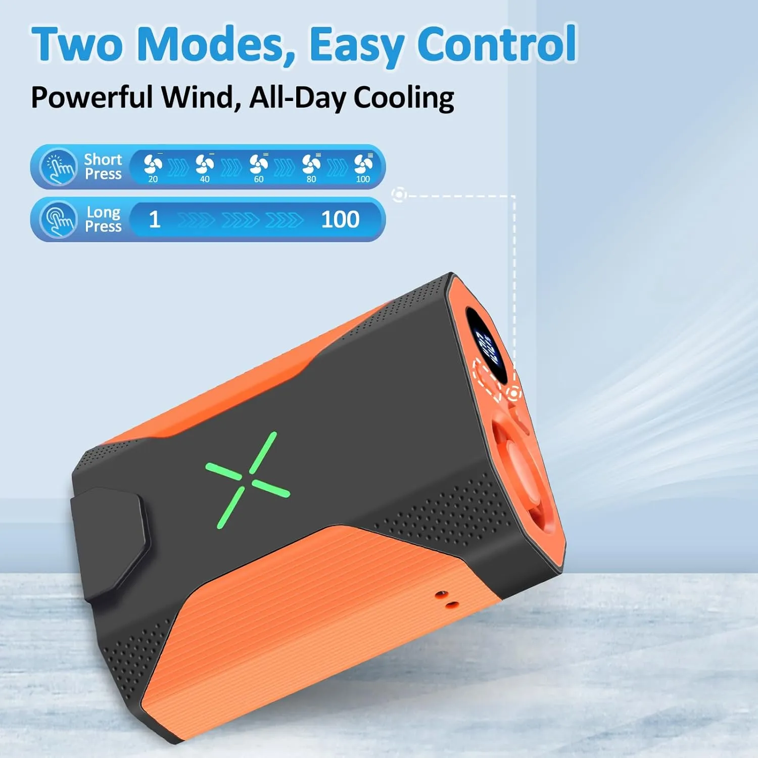 Mini Portable Waist Fan - 1-100 Speeds 36000RPM Strong Airflow, 4500mAh Battery Powered, Max 16H Cooling, Mini Waist/Neck/Handheld Fan for Outdoor Jobsite Camping Travel (Orange)