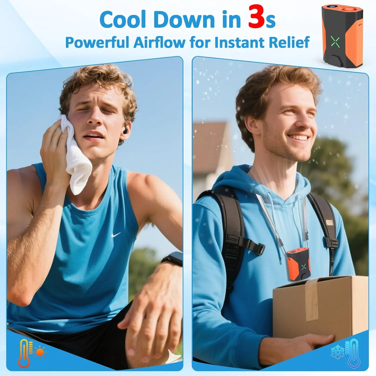 Mini Portable Waist Fan - 1-100 Speeds 36000RPM Strong Airflow, 4500mAh Battery Powered, Max 16H Cooling, Mini Waist/Neck/Handheld Fan for Outdoor Jobsite Camping Travel (Orange)