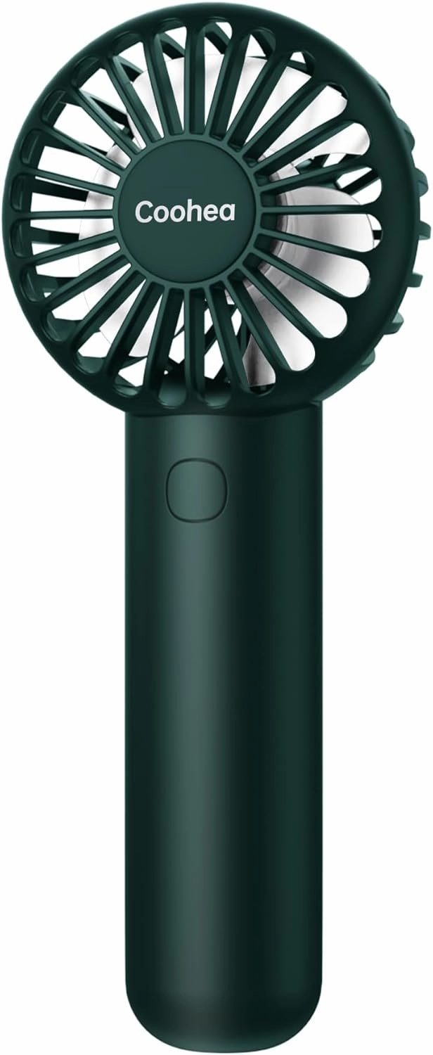 Mini Handheld Fan, Small Cute Design, 3 Powerful Speeds, USB Rechargeable Battery Operated, Personal Portable Fan with Base & Lanyard, for Eyelash Makeup Travel Beach Office Desk, Dark Green Mini handheld fan for personal cooling