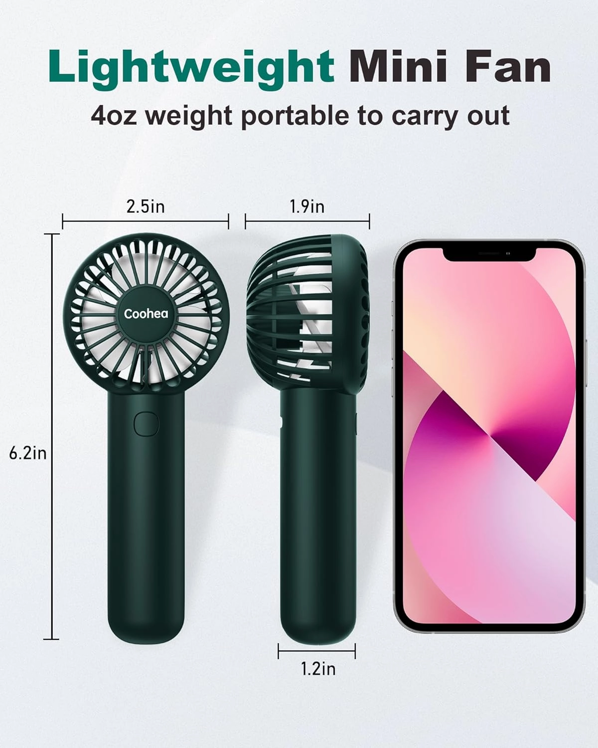 Mini Handheld Fan, Small Cute Design, 3 Powerful Speeds, USB Rechargeable Battery Operated, Personal Portable Fan with Base & Lanyard, for Eyelash Makeup Travel Beach Office Desk, Dark Green