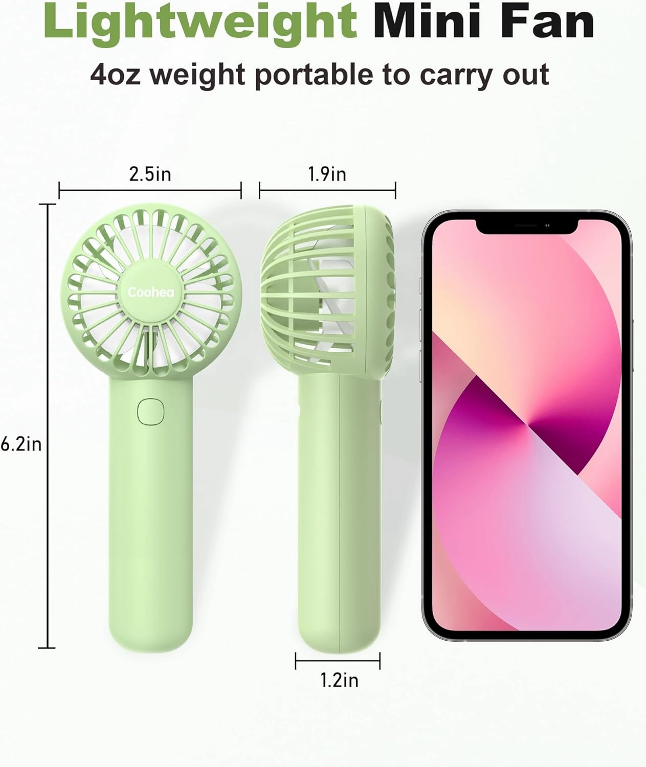 Mini Handheld Fan, Small Cute Design, 3 Powerful Speeds, USB Rechargeable Battery Operated, Portable Personal Fan with Base & Lanyard, for Eyelash Makeup Travel Beach Office Desk, Green