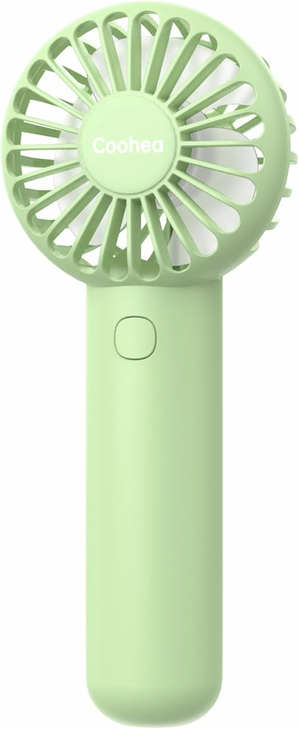 Mini Handheld Fan, Small Cute Design, 3 Powerful Speeds, USB Rechargeable Battery Operated, Portable Personal Fan with Base & Lanyard, for Eyelash Makeup Travel Beach Office Desk, Green Mini handheld fan for personal cooling