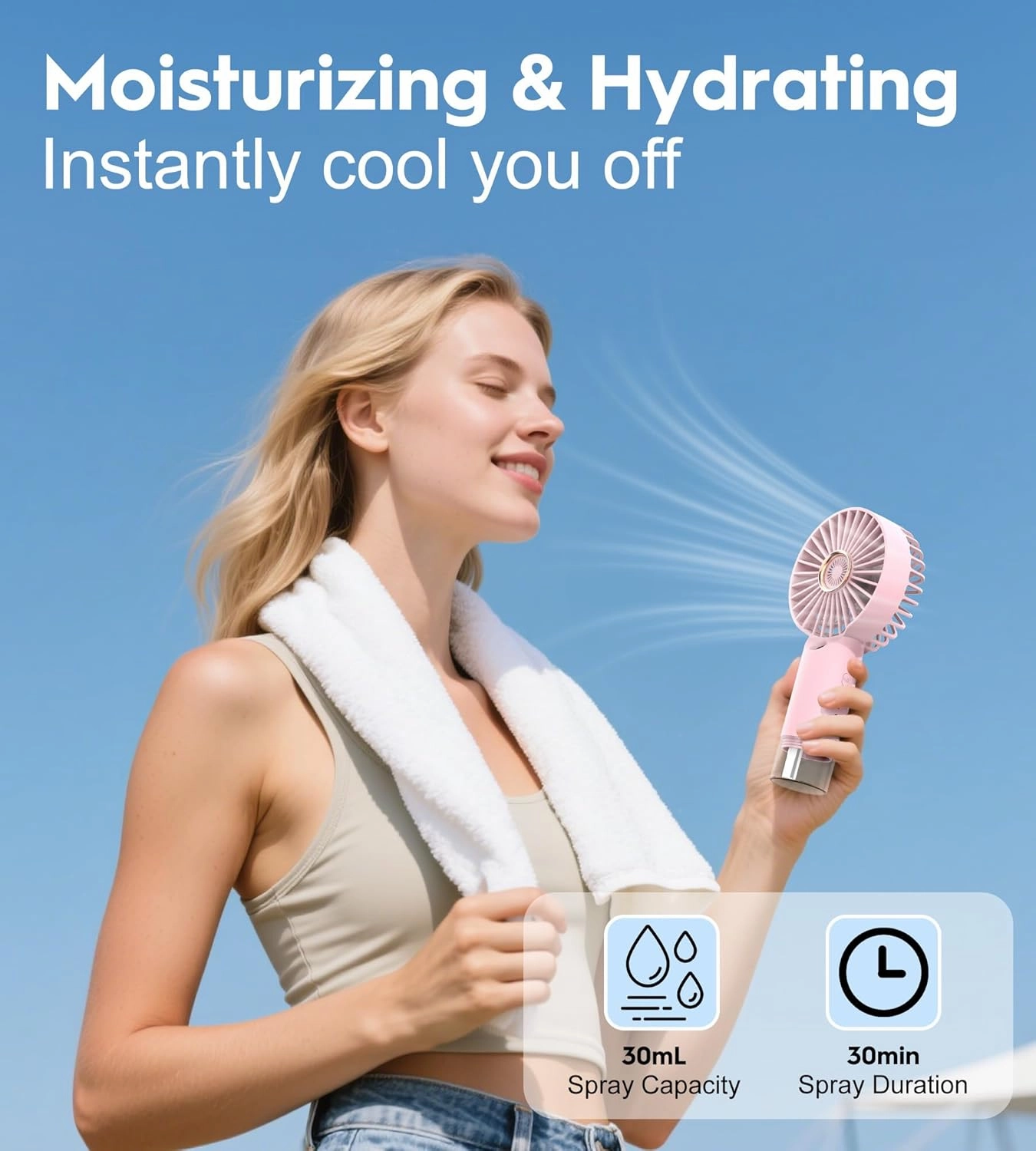 Mini Handheld Misting Fan, Small and Powerful, 3 Speed Portable Fan Lightweight USB-C Rechargeable Spray Water Mist for Makeup Stylish Girl Women Travel Indoor Outdoor Pink (Pink)