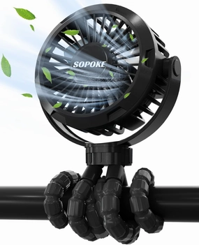 Mini Portable Baby Stroller Fan,3 Speed Personal Handheld Fan,Battery Operated Rechargeable 360 Flexible Tripod Cooling Fan, Suitable for Car Seat Crib Treadmill Golf Cart Travel(Black) Mini handheld fan for personal cooling
