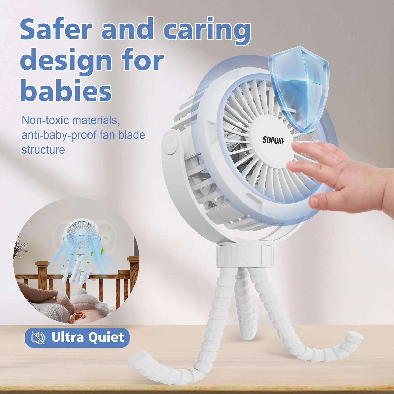 Mini Portable Baby Stroller Fan,3 Speed Personal Handheld Fan,Battery Operated Rechargeable 360 Flexible Tripod Cooling Fan, Suitable for Car Seat Crib Treadmill Golf Cart Travel(Black)