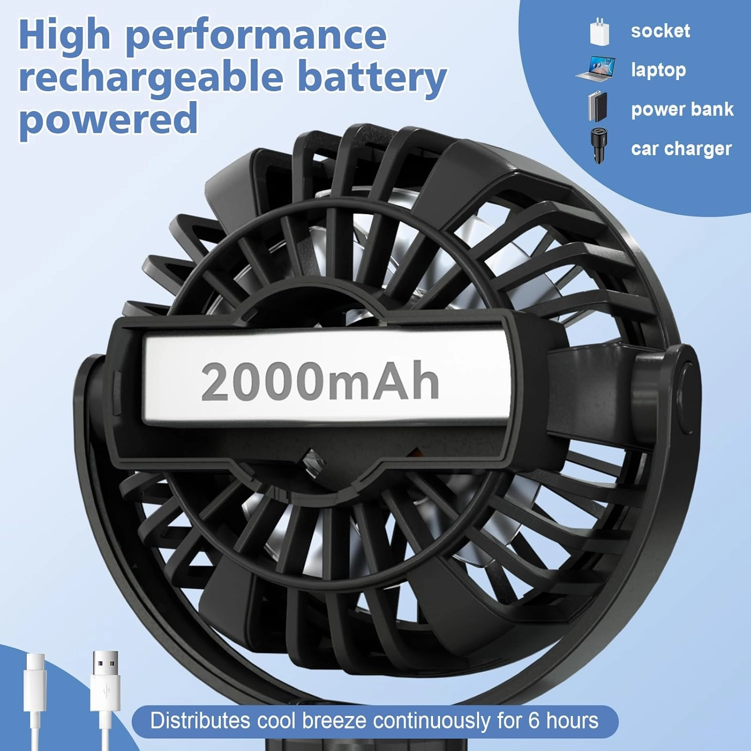 Mini Portable Baby Stroller Fan,3 Speed Personal Handheld Fan,Battery Operated Rechargeable 360 Flexible Tripod Cooling Fan, Suitable for Car Seat Crib Treadmill Golf Cart Travel(Black)