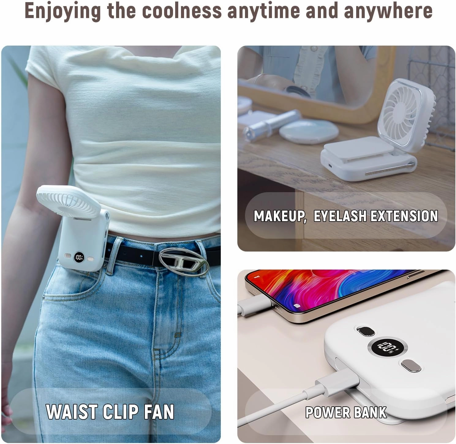 Mini Portable Handheld Clip On Rechargeable Personal Hand Fan with LED Display, Pocket Battery Operated 100 Speed Adjustable Small Fan for Travel/Outdoor/Concerts/Lash/Makeup/Gift(dark blue)