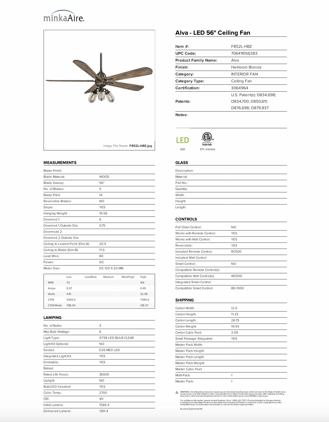 Minka Aire Alva 56"Ceiling Fan with 18W LED and Remote