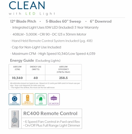 Minka Aire Clean 60" DC Ceiling Fan with 10W LED Light and Remote Control