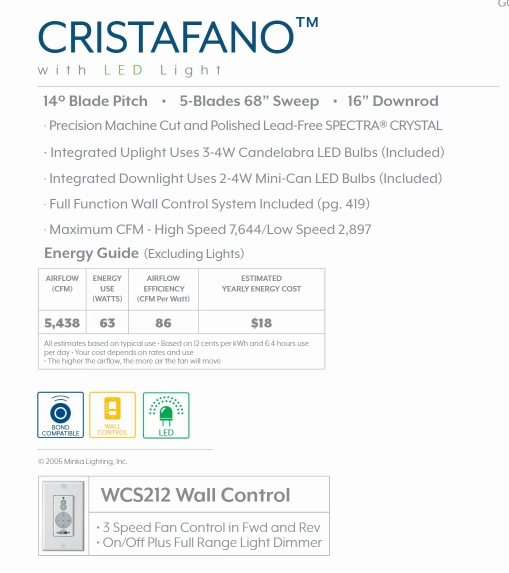 Minka Aire Cristafano 68" Ceiling Fan with LED Light and Wall Control