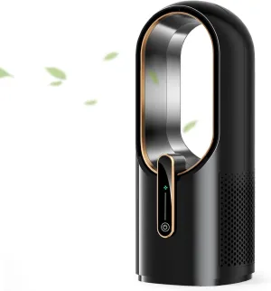 Misby Desk Fan, 11.8 Inch Portable Bladeless Fan, Small Office Rechargeable Fan with 5000mAh Battery, 3 Adjustable Speeds, Touch Control, Easy to Clean, Quiet Table Fan for Bedroom, Home (Black) Small bladeless fan for quiet cooling