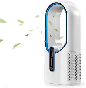 Misby Desk Fan, 11.8 Inch Portable Bladeless Fan, Small Office Rechargeable Fan with 5000mAh Battery, 3 Adjustable Speeds, Touch Control, Easy to Clean, Quiet Table Fan for Bedroom, Home (White) Small bladeless fan for quiet cooling
