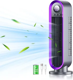 Misby Desk Fans Small Quiet, 13 Inch Office Fan for Saving Space, 4000mAh Battery Operated, 3 Speed Adjustment, 90 Oscillation Bladeless Table Fan, Ideal for Office, Living Room, Bedroom (Grey) Desktop fan with humidification feature