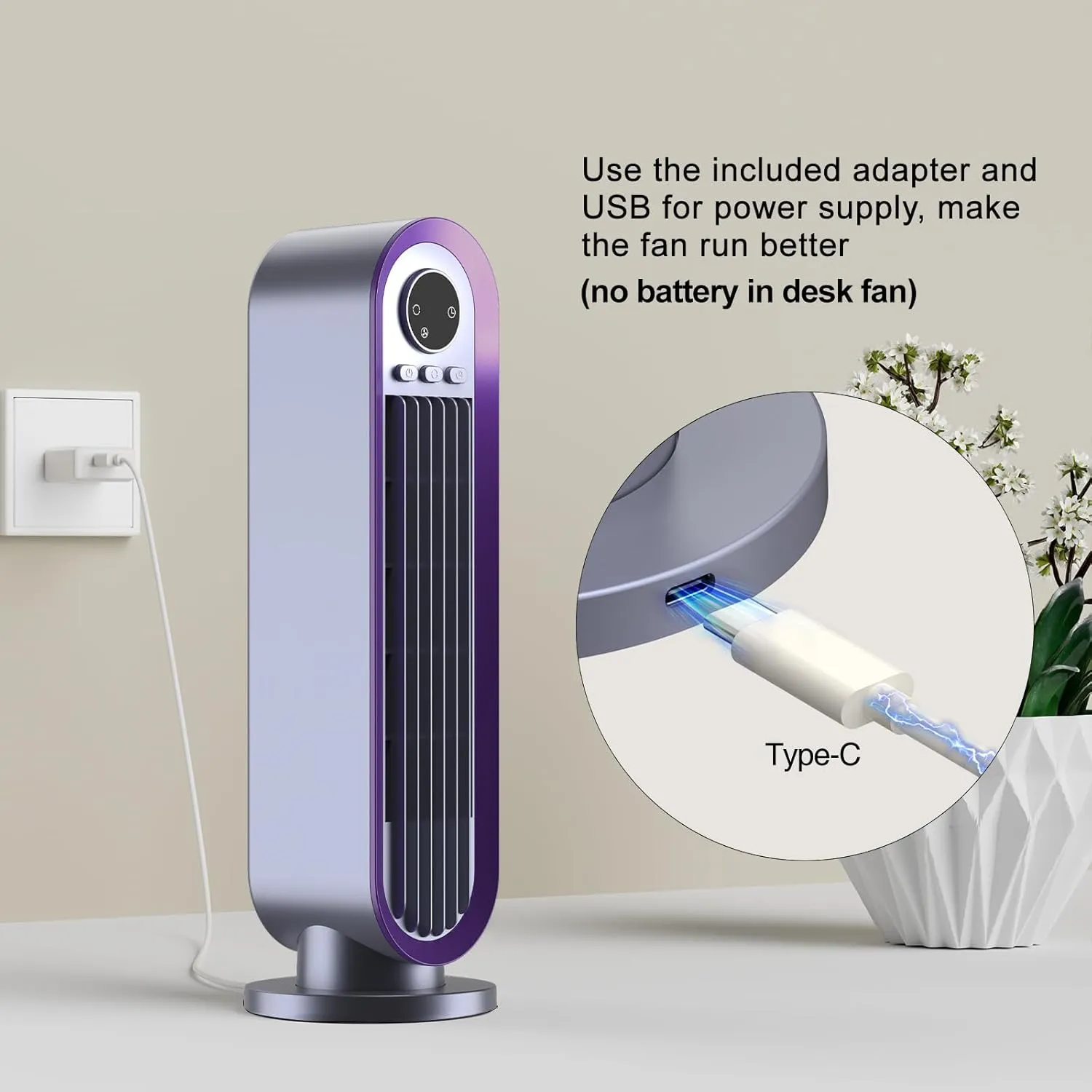 Misby Desk Fans Small Quiet for Saving Space, 13 Inch Office Fan with 3-Speed Adjustment, 90 Oscillation Bladeless Table Fan, Small Desktop Fan for Bedroom, Office, Living Room (Grey)