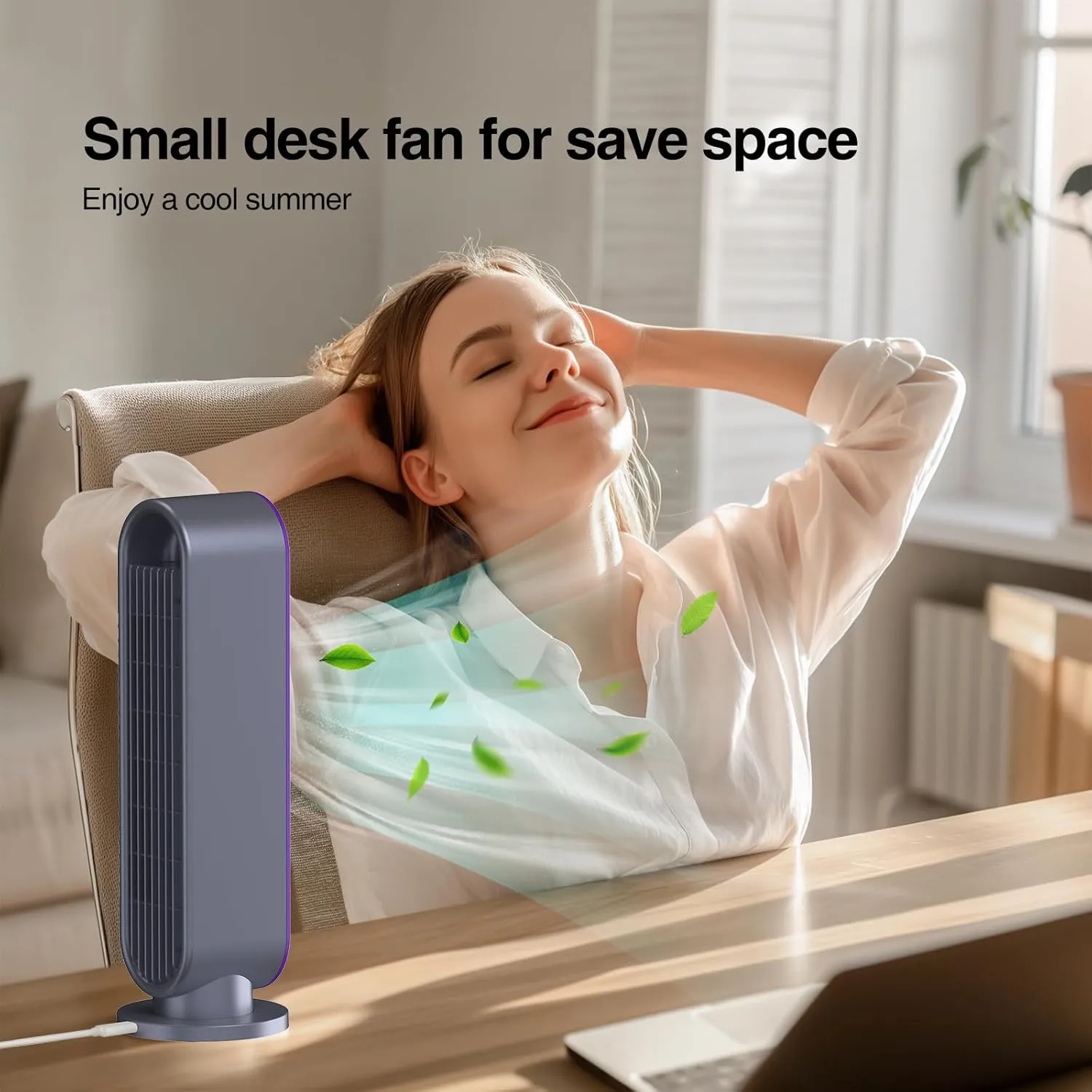 Misby Desk Fans Small Quiet for Saving Space, 13 Inch Office Fan with 3-Speed Adjustment, 90 Oscillation Bladeless Table Fan, Small Desktop Fan for Bedroom, Office, Living Room (Grey)