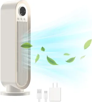 Misby Desk Fans Small Quiet for Saving Space, 13 Inch Office Fan with 3-Speed Adjustment, 90 Oscillation Bladeless Table Fan, Small Desktop Fan for Bedroom, Office, Living Room (Ivory White) Tower bladeless fan for modern homes