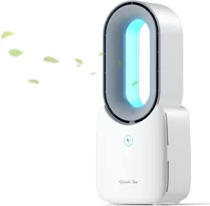 Misby Rechargeable Desk Fan, 5 Colors LED Light Bladeless Desk Fan, 11.8 Inch Portable Desk Fans Small Quiet, Touch Control, Easy to Clean, Table Fan for Bedroom, Home, Office, Desktop (White) Small bladeless fan for quiet cooling