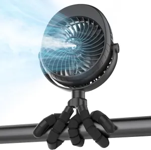 Misting Baby Stroller Fan, 4000mAh Rechargeable Battery Operated, 270Pivoting, 15H Cooling,50ml Portable Water Sprayer Misting Fan with Flexible Tripod Clip on Car Seat Crib Treadmill Bunk Bed Octopus-shaped decorative fan