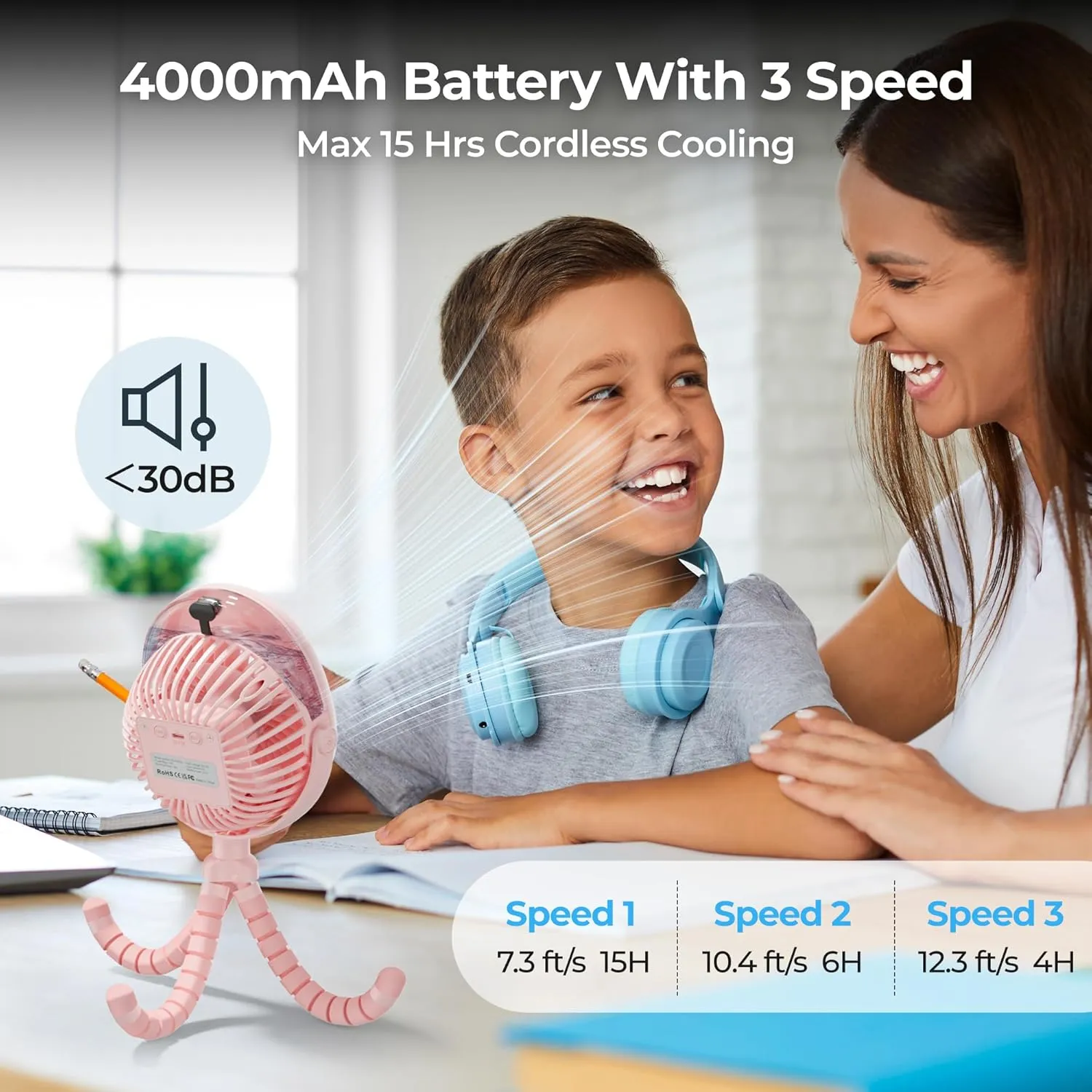 Misting Baby Stroller Fan, 4000mAh Rechargeable Battery Operated, 270Pivoting, 15H Cooling,50ml Portable Water Sprayer Misting Fan with Flexible Tripod Clip on Car Seat Crib Treadmill Bunk Bed