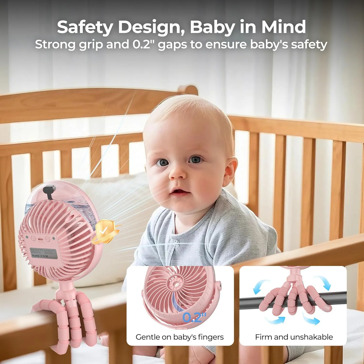 Misting Baby Stroller Fan, 4000mAh Rechargeable Battery Operated, 270Pivoting, 15H Cooling,50ml Portable Water Sprayer Misting Fan with Flexible Tripod Clip on Car Seat Crib Treadmill Bunk Bed