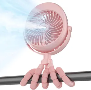 Misting Baby Stroller Fan, 4000mAh Rechargeable Battery Operated, 270Pivoting, 15H Cooling,50ml Portable Water Sprayer Misting Fan with Flexible Tripod Clip on Car Seat Crib Treadmill Bunk Bed Octopus-shaped decorative fan