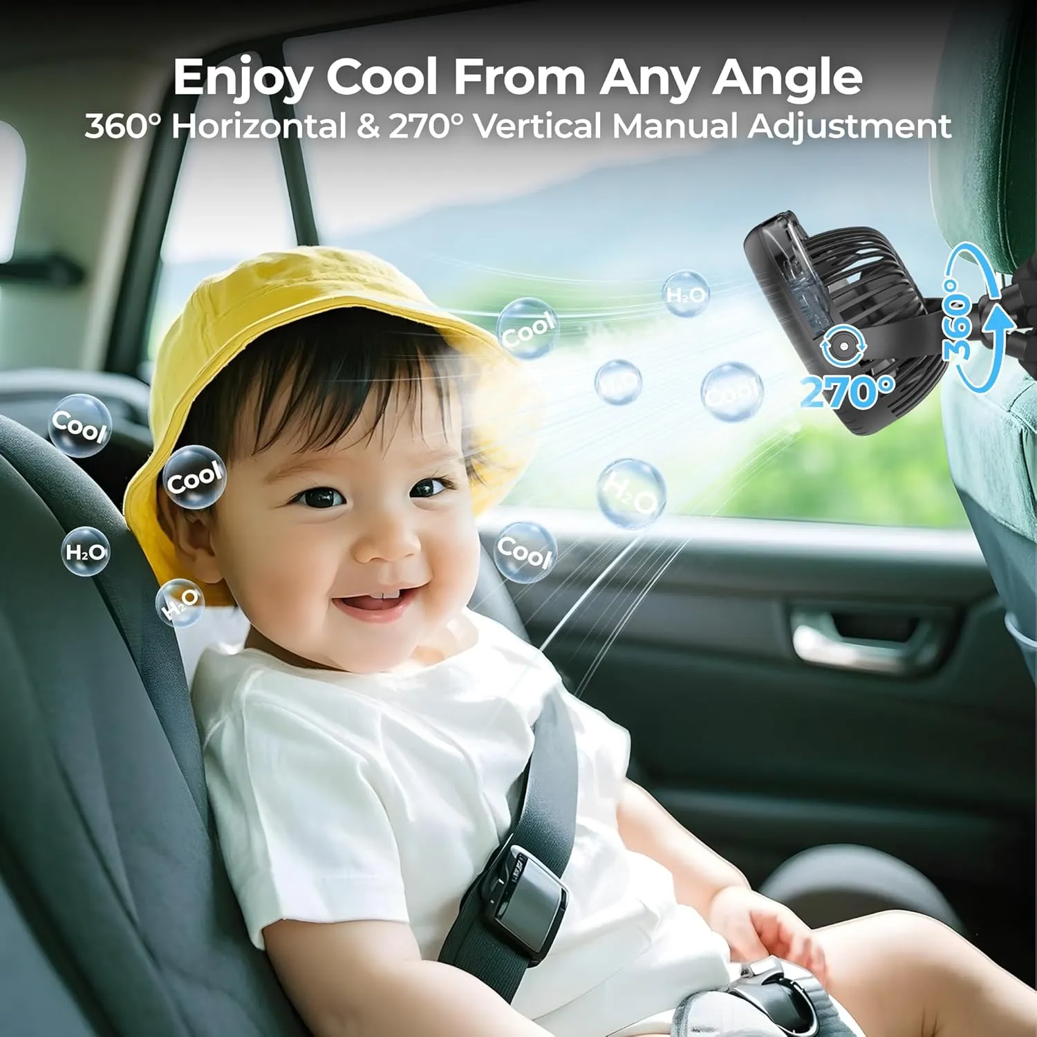 Misting Baby Stroller Fan, 4000mAh Rechargeable Battery Operated, 270Pivoting, 15H Cooling,50ml Portable Water Sprayer Misting Fan with Flexible Tripod Clip on Car Seat Crib Treadmill Bunk Bed