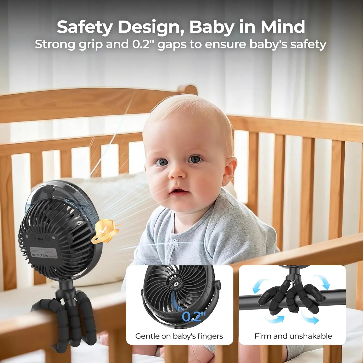 Misting Baby Stroller Fan, 4000mAh Rechargeable Battery Operated, 270Pivoting, 15H Cooling,50ml Portable Water Sprayer Misting Fan with Flexible Tripod Clip on Car Seat Crib Treadmill Bunk Bed