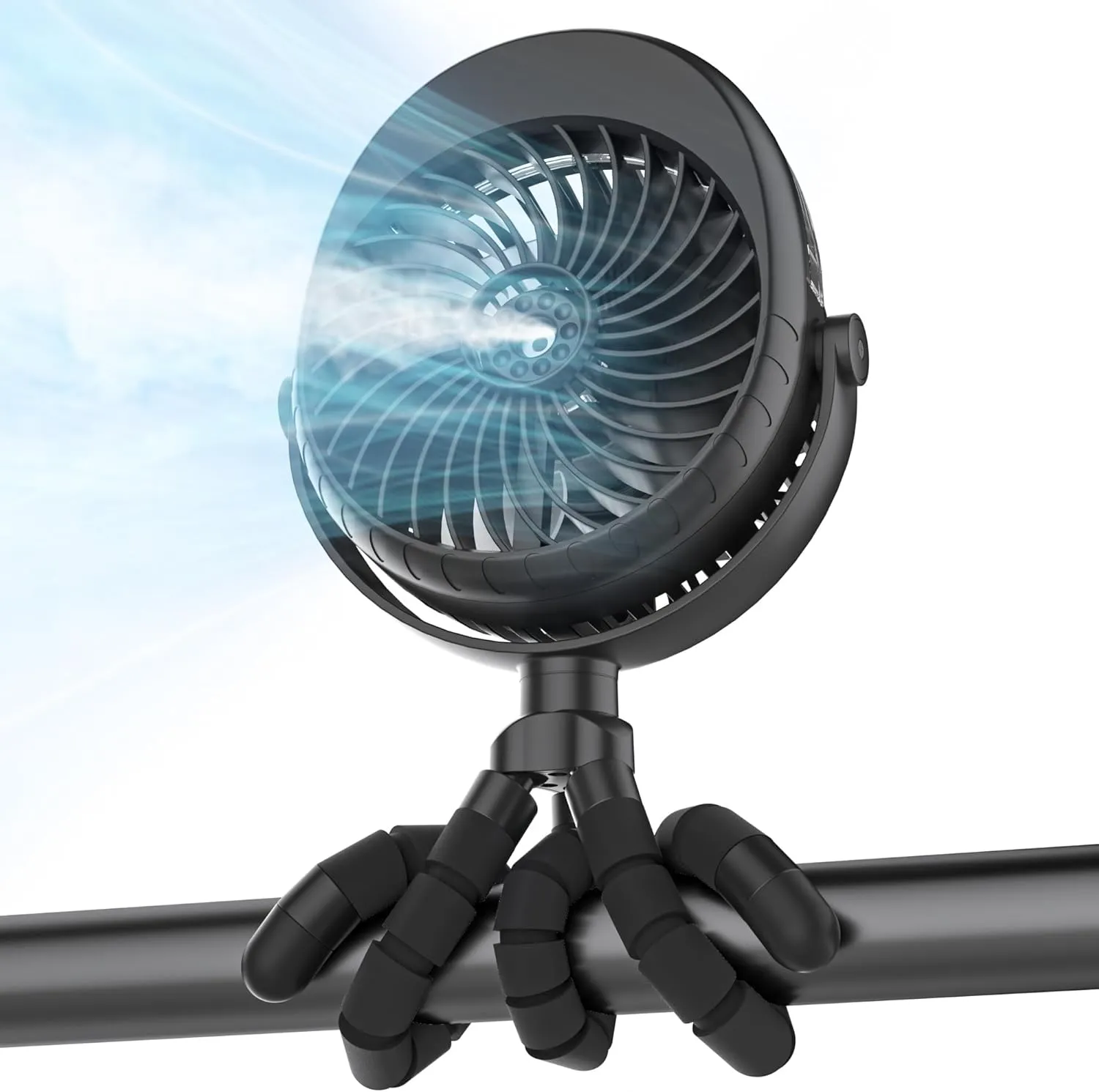 Misting Baby Stroller Fan, 4000mAh Rechargeable Battery Operated, 270Pivoting, 15H Cooling,50ml Portable Water Sprayer Misting Fan with Flexible Tripod Clip on Car Seat Crib Treadmill Bunk Bed Octopus-shaped decorative fan