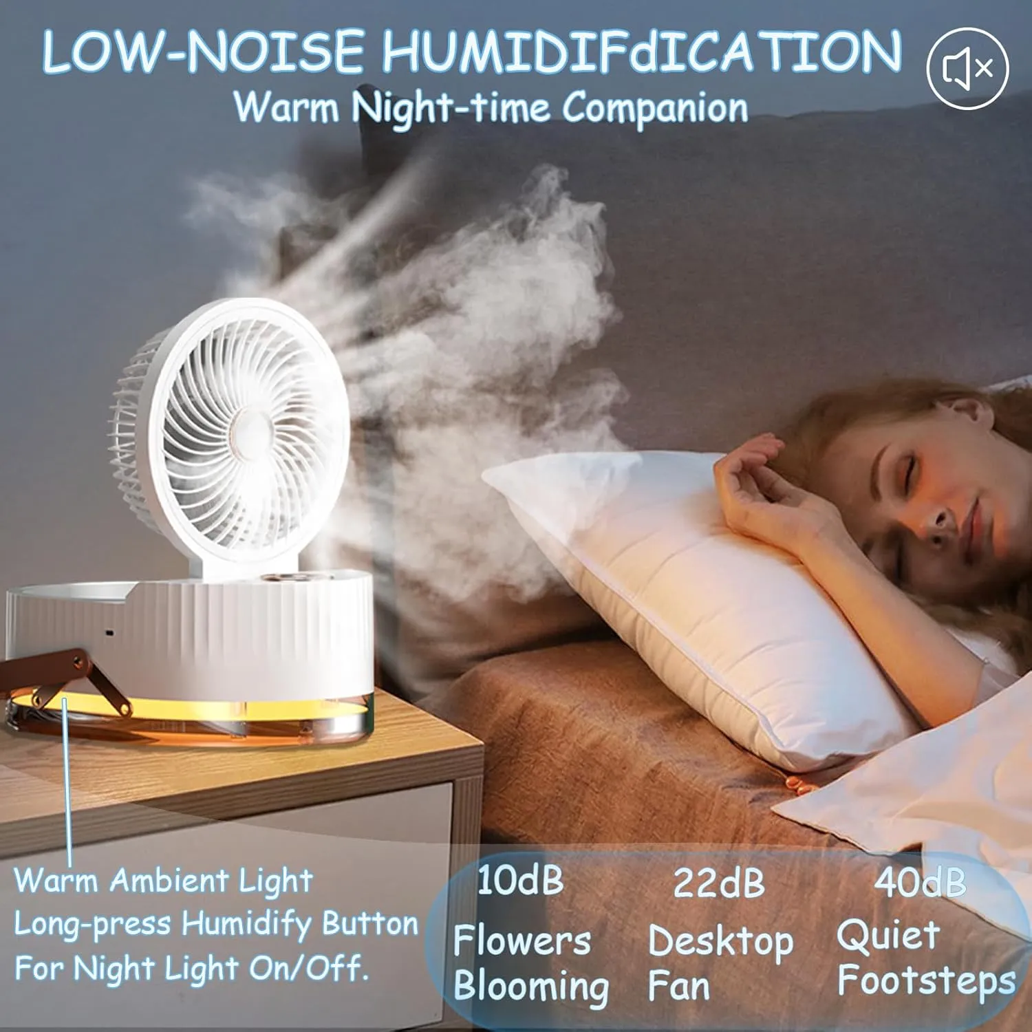 Misting Fan Hydrates and Moisturizes, Desk Fan with Battery Operated, 3 Wind Speeds, Portable Fan for Cooling Home Dorm Office Bedroom Bathroom Kitchen (White)