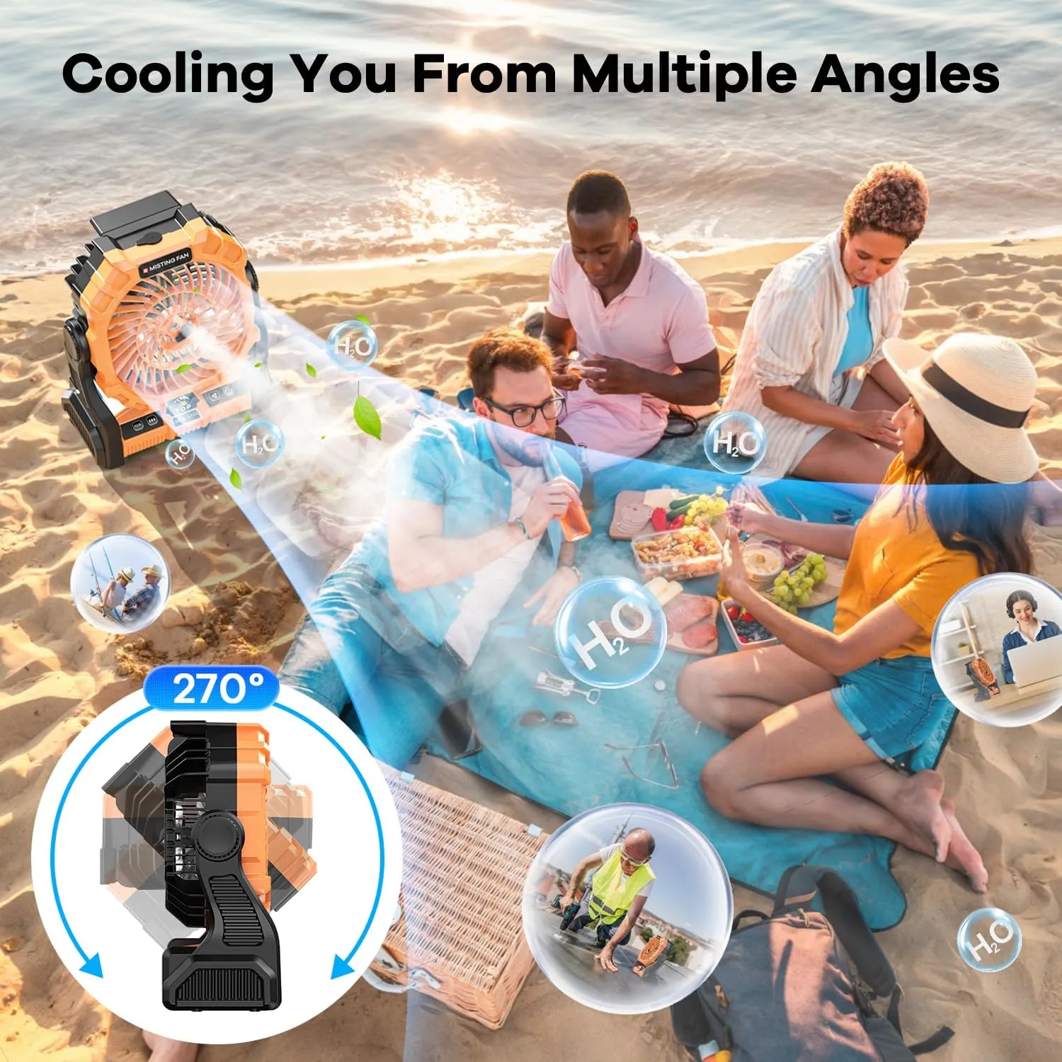 Misting Fan Portable with RGB Lantern, 30000 mAh Rechargeable Camping Mist Fan with Emergency Hurricane Supplies, Perfect Cooling Mister for Outdoor Travel