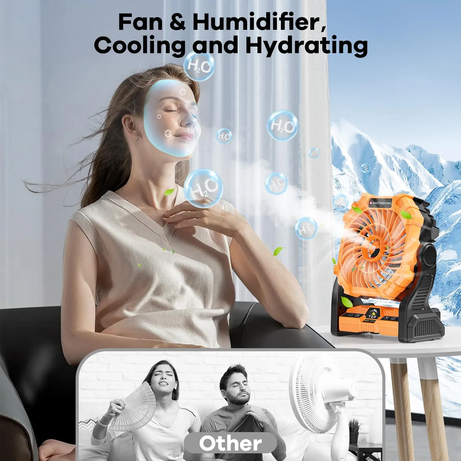 Misting Fan Portable with RGB Lantern, 30000 mAh Rechargeable Camping Mist Fan with Emergency Hurricane Supplies, Perfect Cooling Mister for Outdoor Travel