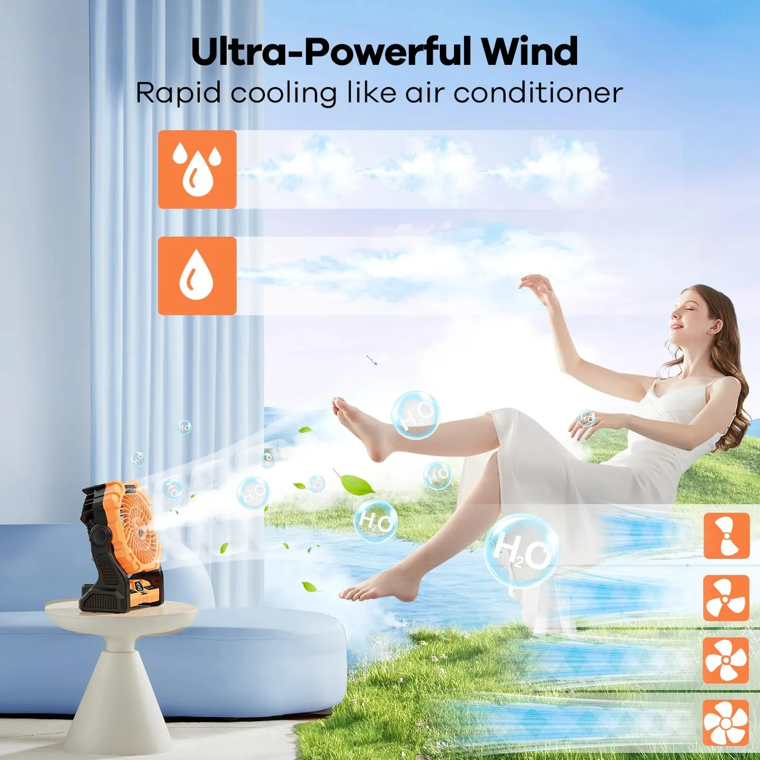 Misting Fan Portable with RGB Lantern, 30000 mAh Rechargeable Camping Mist Fan with Emergency Hurricane Supplies, Perfect Cooling Mister for Outdoor Travel