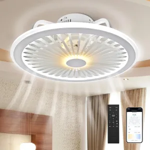 Modern Ceiling Fans with Lights,19" Low Profile Ceiling Fan,3000K-6500K Smart DimmableFlush Mounted Ceiling Fan for Bedroom, Kids Room and Living Room 360-degree rotating fan for home use