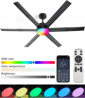 Modern Outdoor Ceiling Fans with Dimmable LED Light For up to 400sq. ft. Area, Works for Sloped Ceiling, RGB Lighting Mode Remote & App Control Damp-rated 5 Years Motor Warranty, Black 60 Inch App-controlled remote fan for convenience