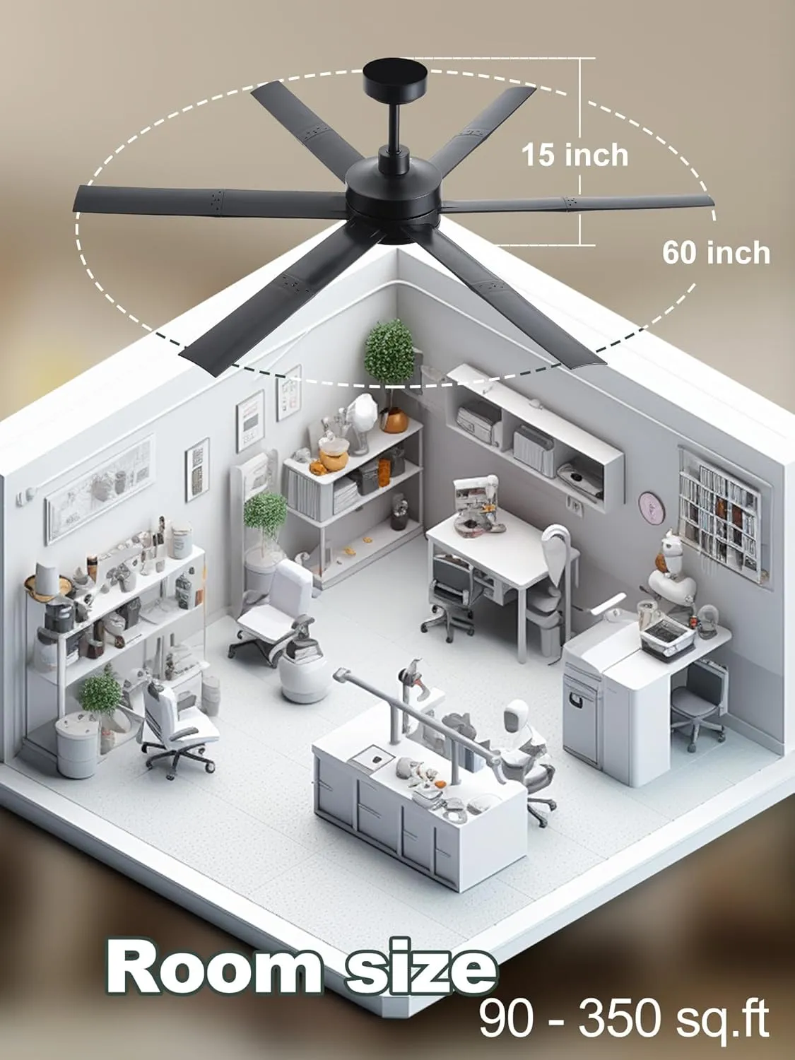 Modern Outdoor Ceiling Fans with Dimmable LED Light For up to 400sq. ft. Area, Works for Sloped Ceiling, RGB Lighting Mode Remote & App Control Damp-rated 5 Years Motor Warranty, Black 60 Inch