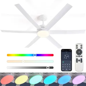 Modern Outdoor Ceiling Fans with Dimmable LED Light For up to 400sq. ft. Area, Works for Sloped Ceiling, RGB Lighting Mode Remote & App Control Damp-rated 5 Years Motor Warranty, White 60" App-controlled remote fan for convenience