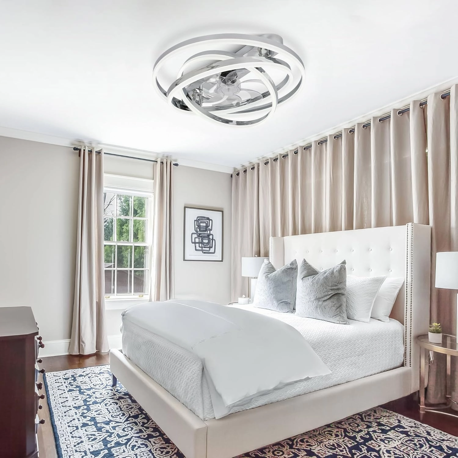 Modern Ceiling Fan with Light, Low Profile Flush Mount Ceiling Fan with Lights 6 Speed Dimmable Ceiling Fans with Lights and Remote