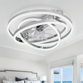 Modern Ceiling Fan with Light, Low Profile Flush Mount Ceiling Fan with Lights 6 Speed Dimmable Ceiling Fans with Lights and Remote App-controlled remote fan for convenience