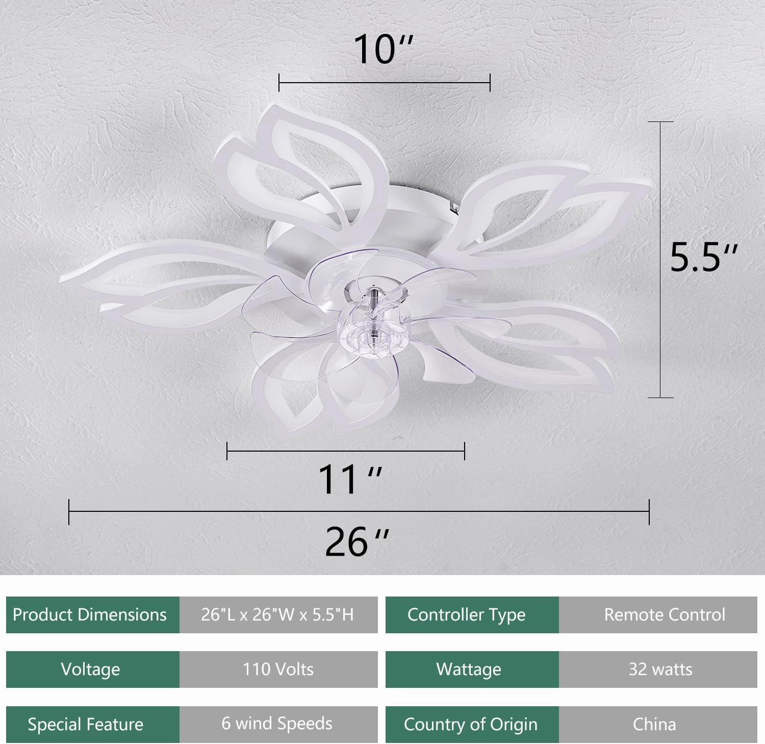 Modern Ceiling Fans with Lights, Low Profile Ceiling Fan with Remote for Bedroom, Flush Mount Ceiling Fan with LED Dimmable Light,3-Colors, 6-Speeds, Timing CeilingFan Light-White Leaves