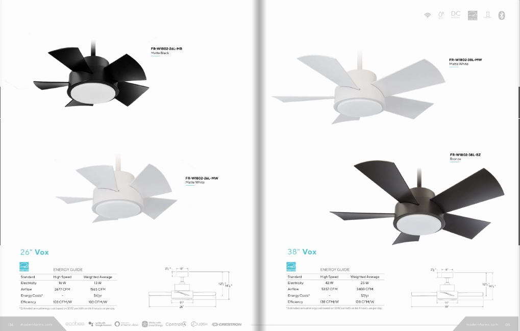 Modern Forms Fans Vox Smart Outdoor DC Ceiling Fan with 23.5W LED CCT LED and Remote