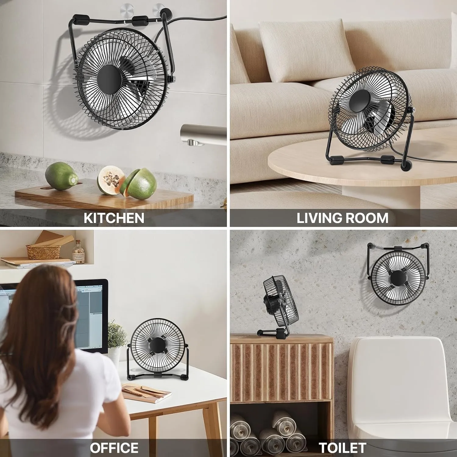 mollie 4-Inch Small USB Desk Fan for Home Office Bedroom Mini Personal Desktop Air Circulator Ultra Quiet Cooling Table Fan Adjustable Tilt Black