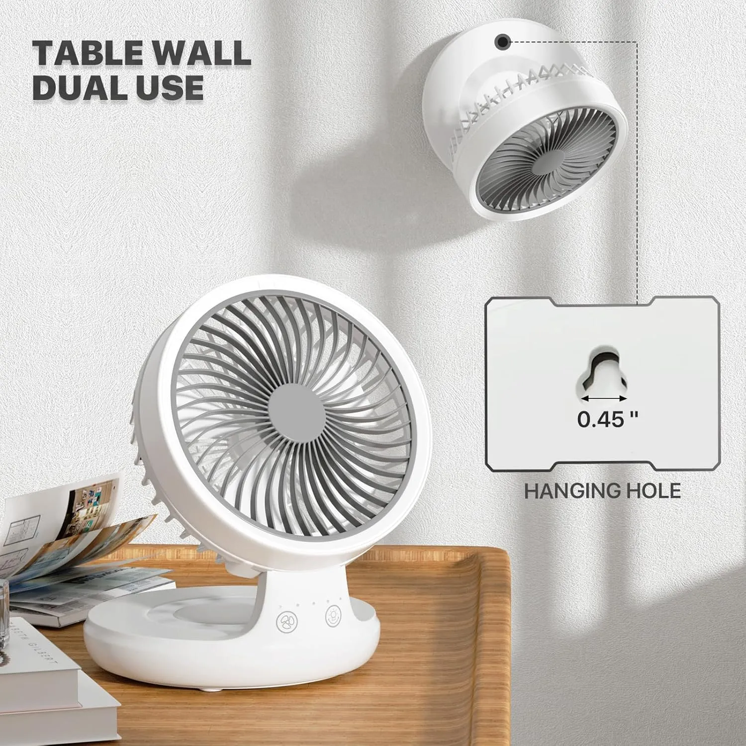 mollie 8-Inch Small Rechargeable USB Desk Fan Battery Operated with Speeds for Home Office Bedroom Mini Portable Personal Quiet Desktop Air Circulator Foldable Cooling Oscillating Table Fan