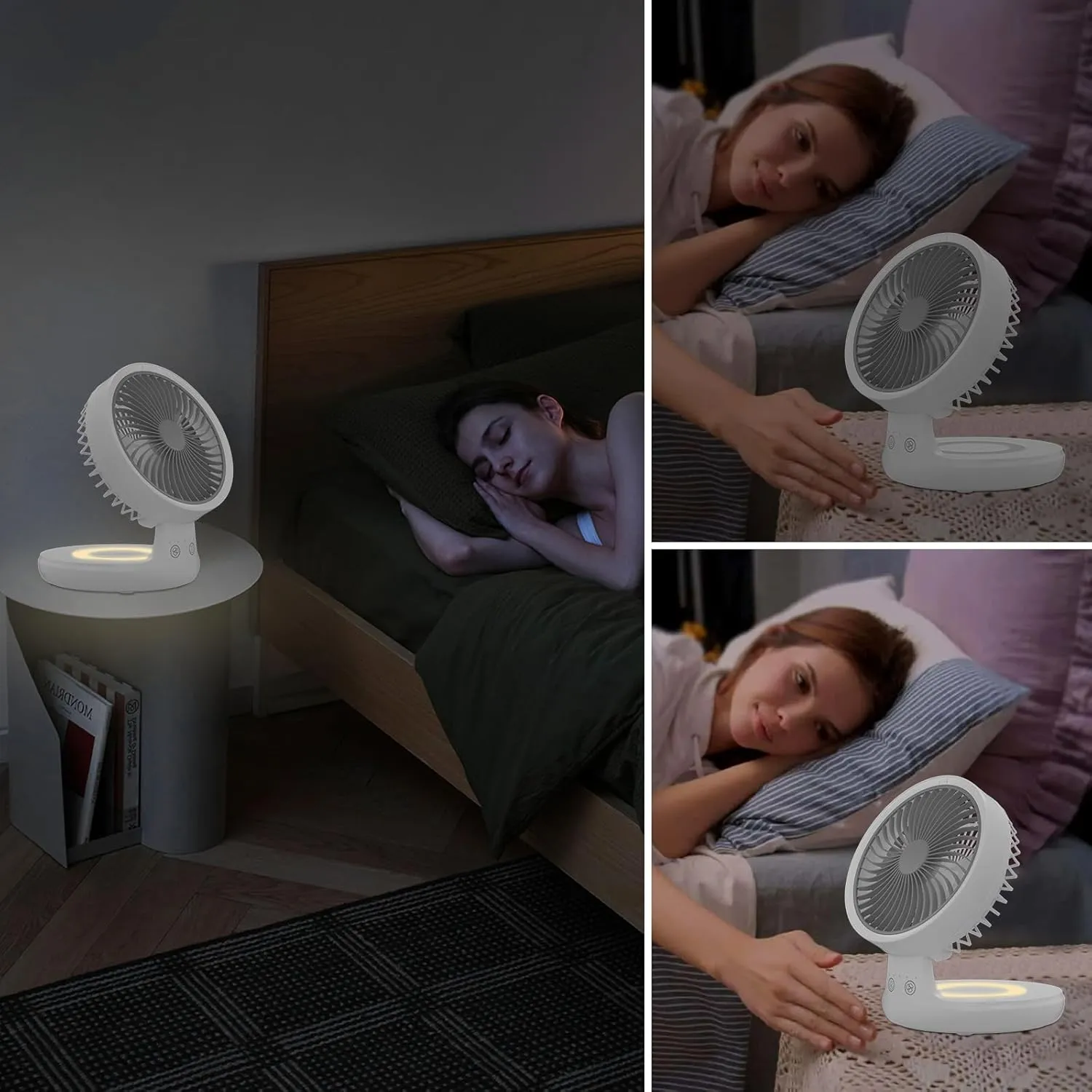 mollie 8-Inch Small Rechargeable USB Desk Fan Battery Operated with Speeds for Home Office Bedroom Mini Portable Personal Quiet Desktop Air Circulator Foldable Cooling Oscillating Table Fan