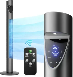 mollie Oscillating Quiet Tower Fan with Remote Control 3 Speeds 12H Timer Portable LED Display 38 Inch Electric Air Circulator Cooling Floor Standing Fan for Home Bedroom Office Living Room Gray Rear-mounted fan for childrens safety