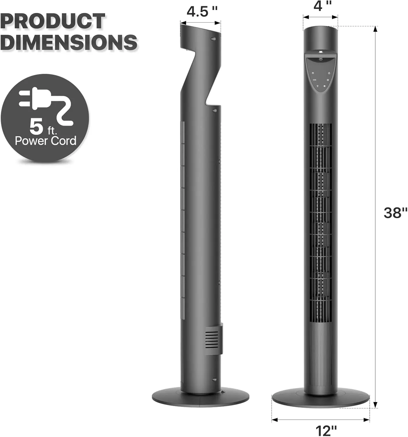 mollie Oscillating Quiet Tower Fan with Remote Control 3 Speeds 12H Timer Portable LED Display 38 Inch Electric Air Circulator Cooling Floor Standing Fan for Home Bedroom Office Living Room Gray