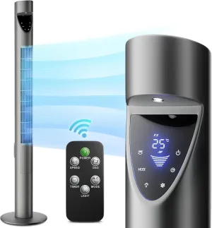 mollie Oscillating Quiet Tower Fan with Remote Control 3 Speeds 12H Timer Portable LED Display 47 Inch Electric Air Circulator Cooling Floor Standing Fan for Home Bedroom Office Living Room Gray Tower bladeless fan for modern homes