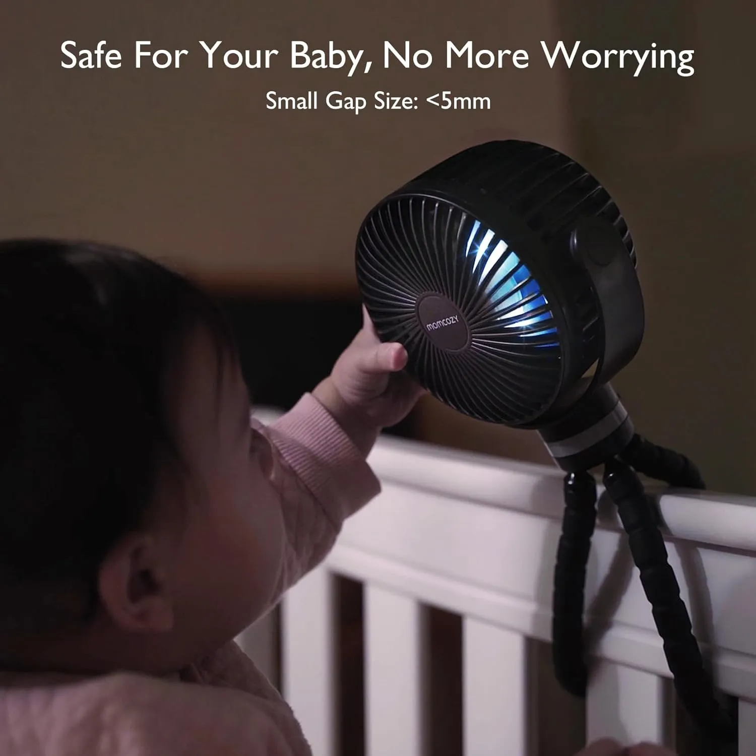 Momcozy 8000mAh Portable Stroller Fan, 27H Ultra-long Battery Life Detachable 4 Speed 360Rotate LED Night Light with 2 Modes, USB Rechargeable Handheld Cooling Fan for Travel/Car Seat/Bedroom